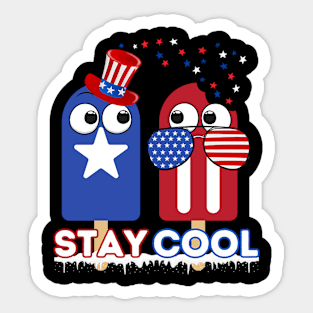 Stay Cool 4th July Popsicle Shirt Boys Men USA Flag American Sticker